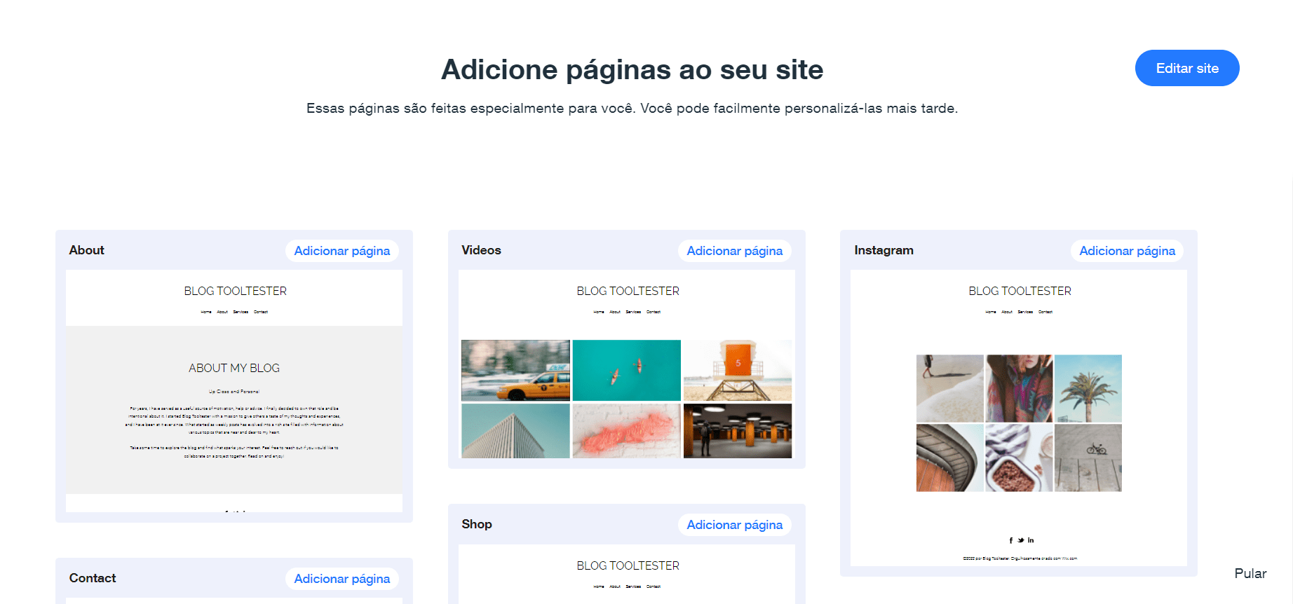 wix ADI adicionar páginas 